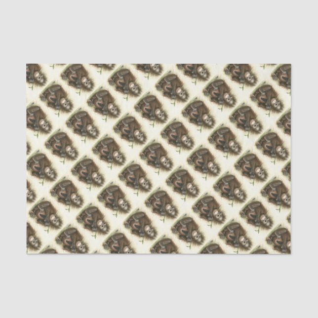 Papier Mousseline Bébé d'orang-outan avec le feuille (Recto)