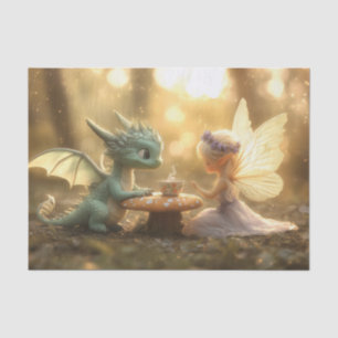 Papier Mousseline Bébé mignon Dragon et Fée Profitant du thé