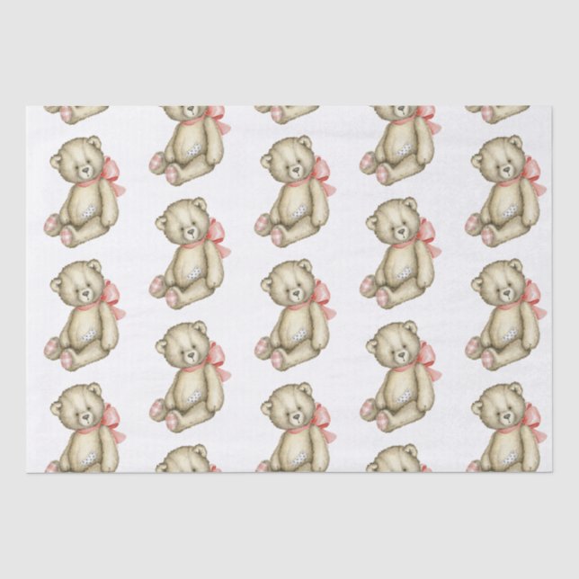 Papier Mousseline Bébé Ours rose Fille Aquarelle mignonne (Recto)