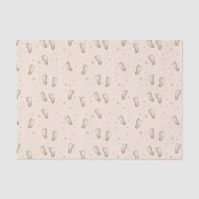 Papier Mousseline Bébé pieds Découpage Douche Beige (Recto)