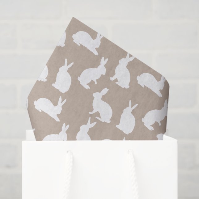 Papier Mousseline Beige And White Bunny Pattern Neutral Easter (Sac cadeau)
