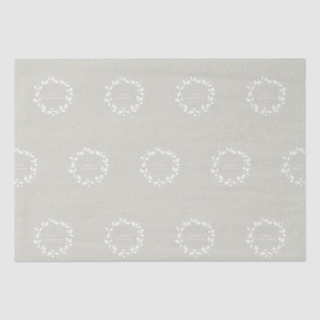 Papier Mousseline Beige + Blanc Merry Christmas Holly Wreath (Recto)