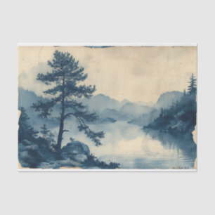 Papier Mousseline Bel Paysage avec une rivière calme et verdoyante