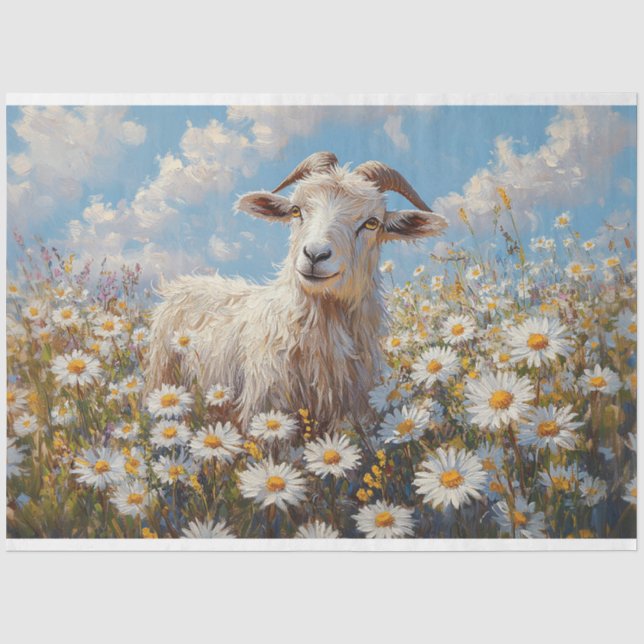 Papier Mousseline Bélier dans un champ de marguerite peinture découp (Recto)