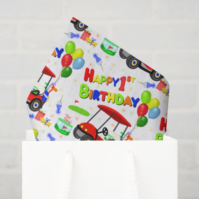 Papier Mousseline Belle 1er anniversaire Red Golf Cart Boy's (Sac cadeau)