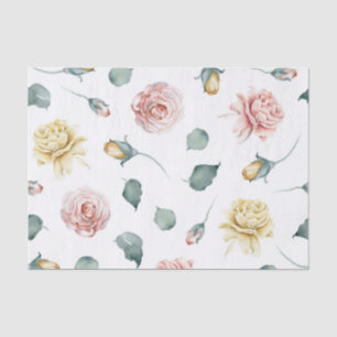 Papier Mousseline Belle aquarelle jaune et rose rose floral