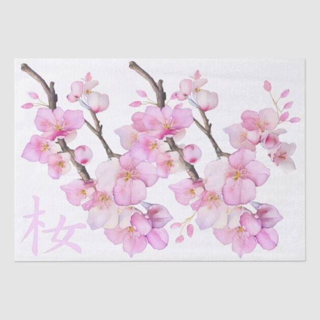 Papier Mousseline Belle couleur rose cerise Sakura fleurs (Recto)