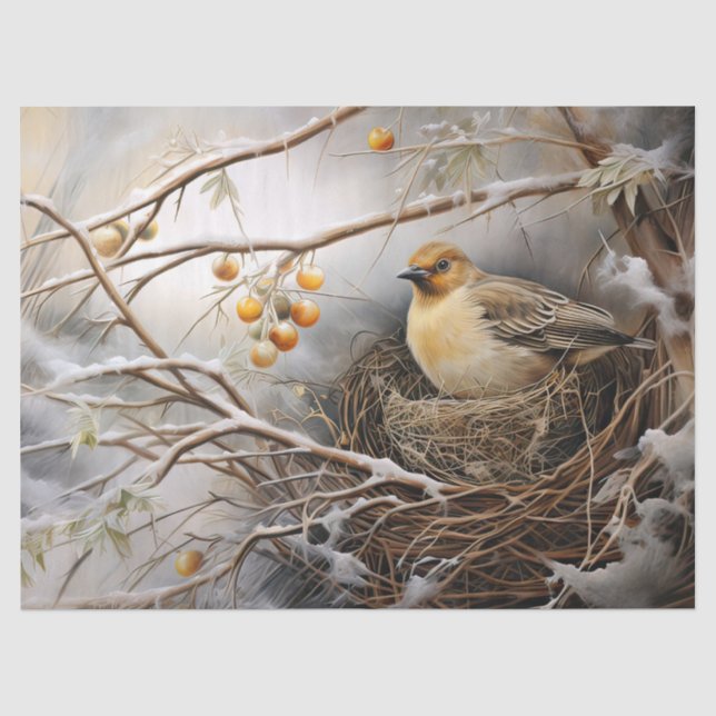 Papier Mousseline Belle décolpage d'oiseaux d'hiver papier de tissus (Recto)