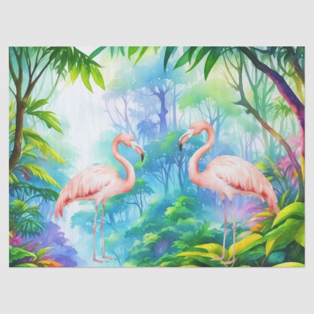 Papier Mousseline Belle Découpage de Flamants roses roses tropicaux (Recto)