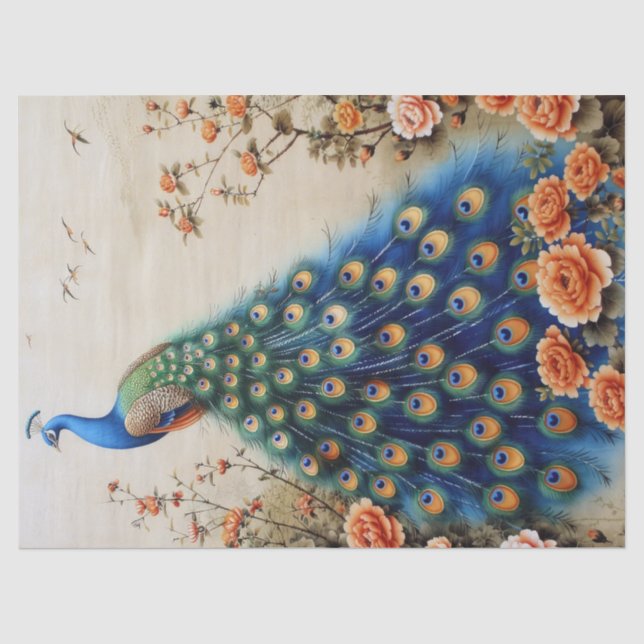 Papier Mousseline Belle Découpage de paon floral (Recto)