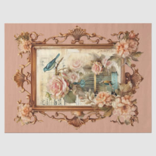 Papier Mousseline Belle Découpage encadrée d'oiseaux et de cage flor