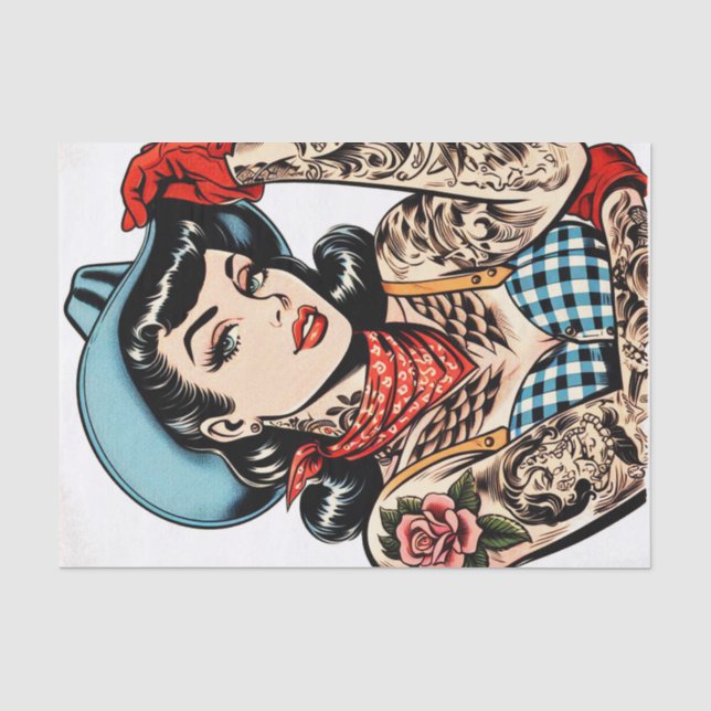Papier Mousseline Belle fille au tatouage en caricature (Recto)