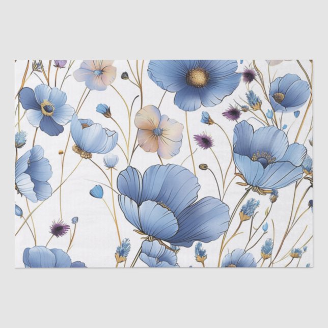 Papier Mousseline Belle fleur sauvage bleu clair (Recto)