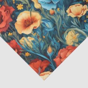Papier Mousseline Belle Fleurs Bleues Jaunes Bleues Botaniques Impri