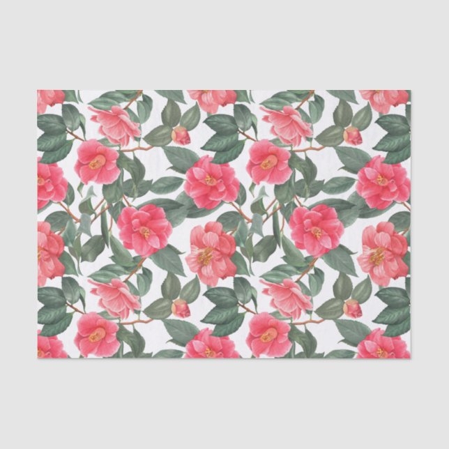 Papier Mousseline Belle Fleurs de Camellia et Motif Feuille (Recto)