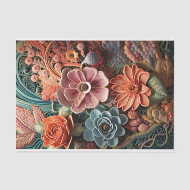 Papier Mousseline Belle Florale Victorienne Élégante Jolie Fleurs (Recto)