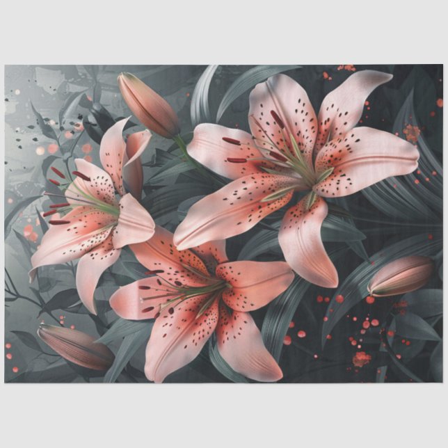 Papier Mousseline Belle Lys rose avec Découpage verdoyante (Recto)