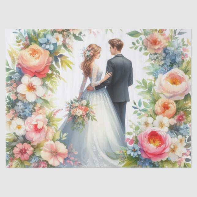 Papier Mousseline Belle mariée et Mariage floral de chambre (Recto)