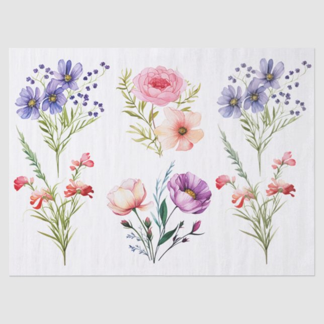 Papier Mousseline Belle page Découpage de fleurs rouge violet (Recto)