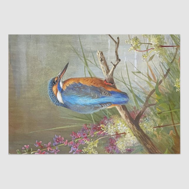 Papier Mousseline Belle peinture aquarelle d'oiseaux bleus Kingfishe (Recto)