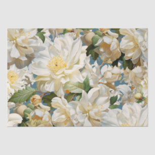 Papier Mousseline Belle pivoine blanche et motif magnolia