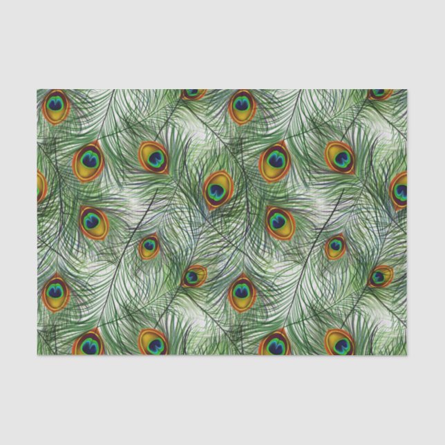 Papier Mousseline Belle plume verte de paon (Recto)
