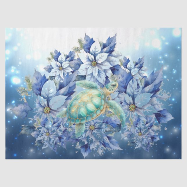 Papier Mousseline Belle Poinsettias Bleues & Découpage de tortue de  (Recto)
