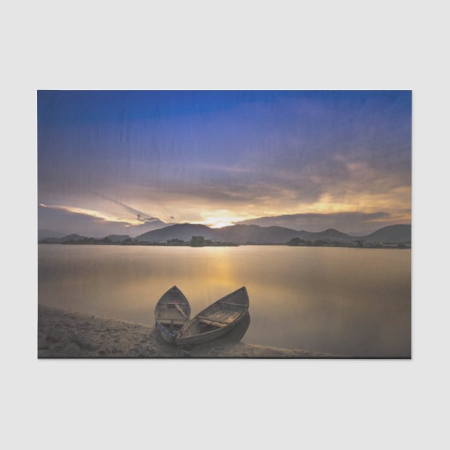 Papier Mousseline Belle Rowboats Water Sunrise Photo (Recto)