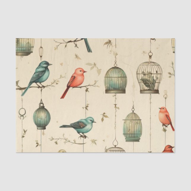 Papier Mousseline Belles cages d'oiseaux Rétro Découpage (Recto)