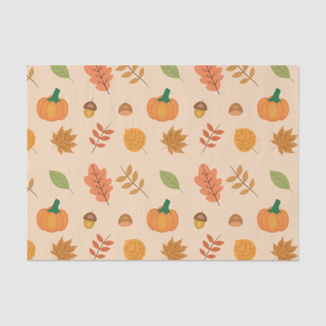 Papier Mousseline Belles feuilles d'automne et Citrouilles oranges (Recto)
