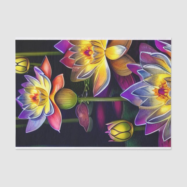 Papier Mousseline Belles fleurs de Lotus la nuit (Recto)