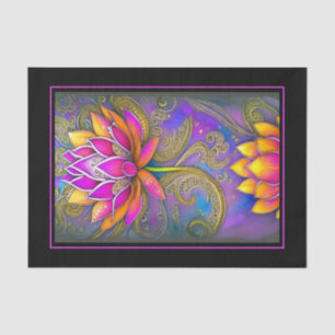 Papier Mousseline Belles Fleurs de Lotus Ornées Roses Vibrantes