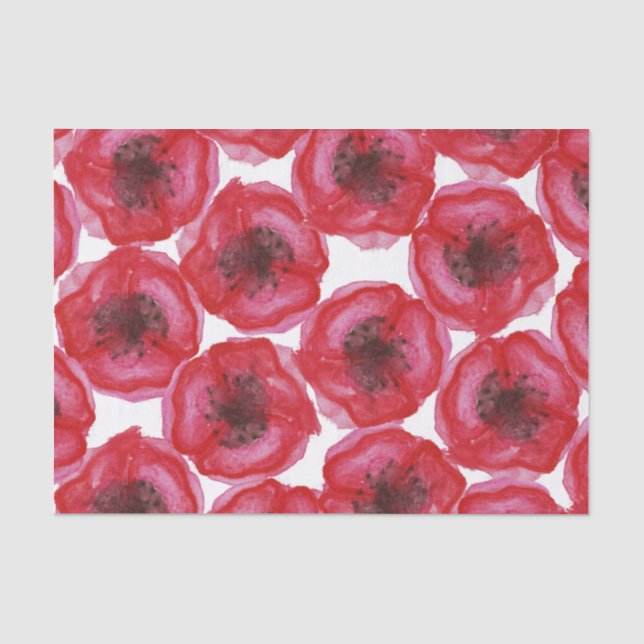 Papier Mousseline Belles fleurs peintes à la main de pavot (Recto)