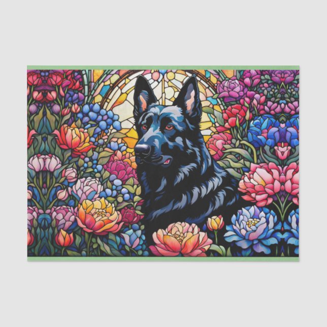 Papier Mousseline Berger allemand dans le jardin en verre tendu (Recto)