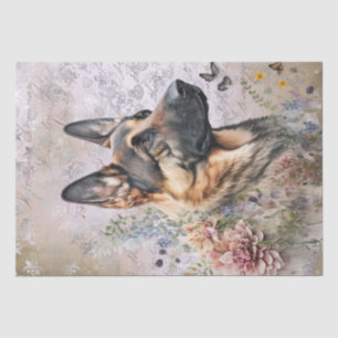 Papier Mousseline Berger allemand floral chien papier de tissus