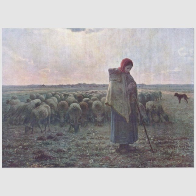 Papier Mousseline Bergère avec son troupeau, Jean-François Millet (Recto)