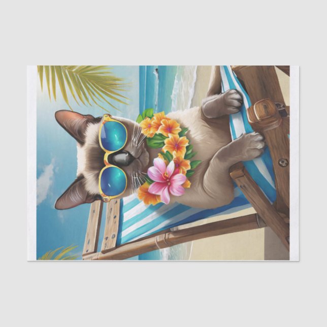 Papier Mousseline Bernard Surf & Sable, Plage Siamese Chat (Recto)
