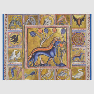 PAPIER MOUSSELINE BESTIAIRE MÉDIÉVAL, CHASSE DE CHIENS, ANIMAUX FORE