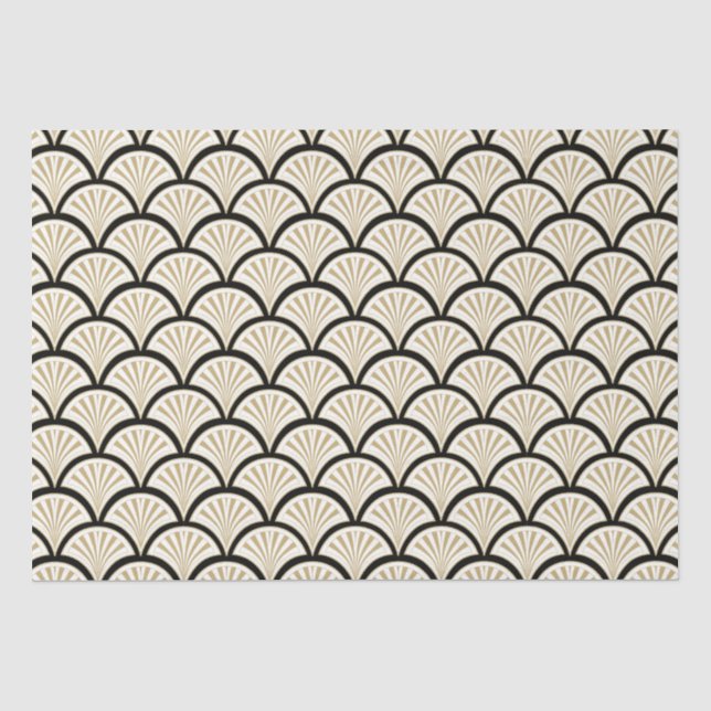 Papier Mousseline Beuge et noir art déco fleurs abstraites motif (Recto)