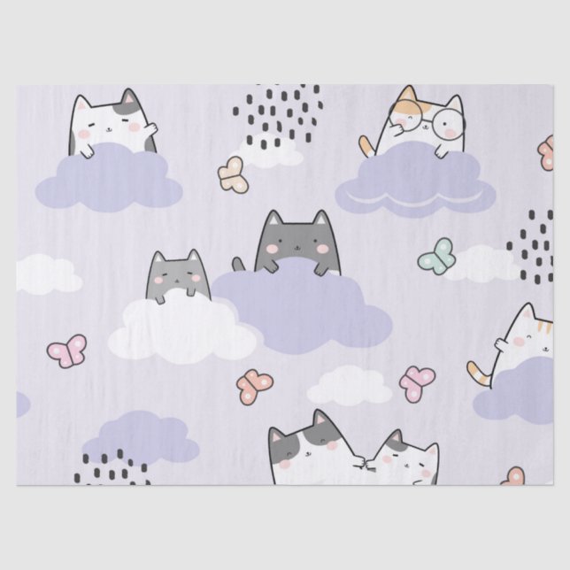 Papier Mousseline Beurre de chats mignonette Déchoupage de printemps (Recto)