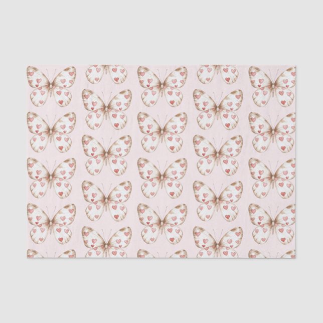 Papier Mousseline Beurre des Coeurs Rouges Roses (Recto)