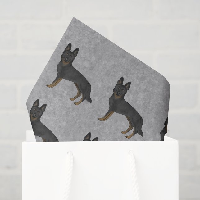 Papier Mousseline Bi-Black Allemand Berger Cartoon Chien Motif Gris (Sac cadeau)