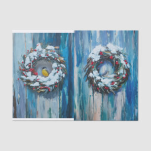 Papier Mousseline Bienvenue, couronne d'hiver et oiseaux