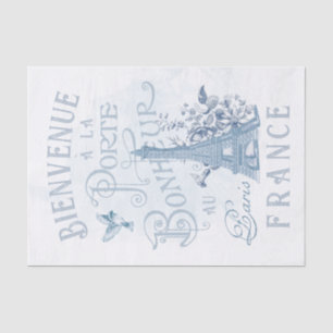 Papier Mousseline Bienvenue Paris Tour Eiffel Découpage bleu françai