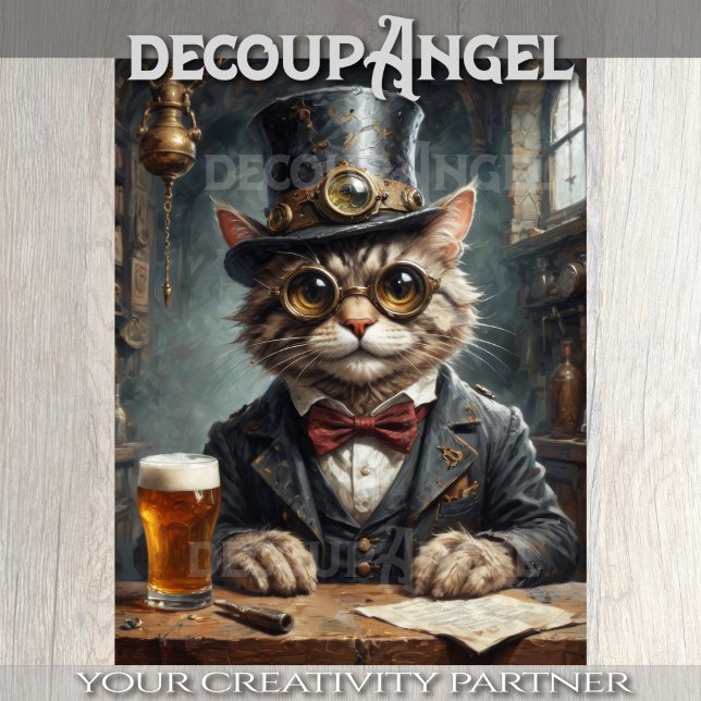 Papier Mousseline Bière Dapper Chat - Découpage - (Créateur téléchargé)