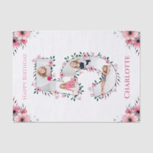 Papier Mousseline Big 5th Birthday Girl Photo Collage Fleur rose