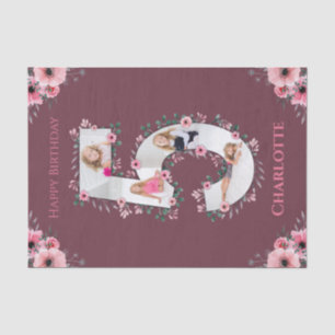 Papier Mousseline Big 5th Birthday Girl Photo Collage Fleur rose