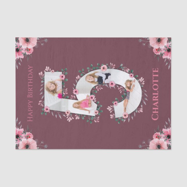 Papier Mousseline Big 5th Birthday Girl Photo Collage Fleur rose (Recto)