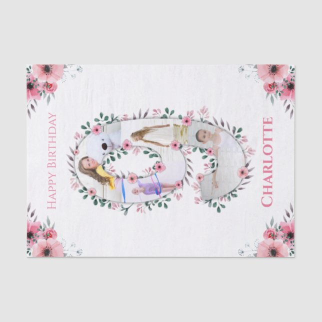 Papier Mousseline Big 9th Birthday Girl Photo Collage Fleur rose (Recto)