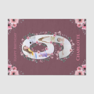 Papier Mousseline Big 9th Birthday Girl Photo Collage Fleur rose
